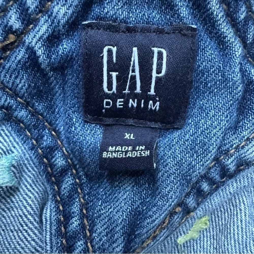 Gap Girls Embroidered Stars Blue Denim Jean Shortalls Overall Size XL 12-13